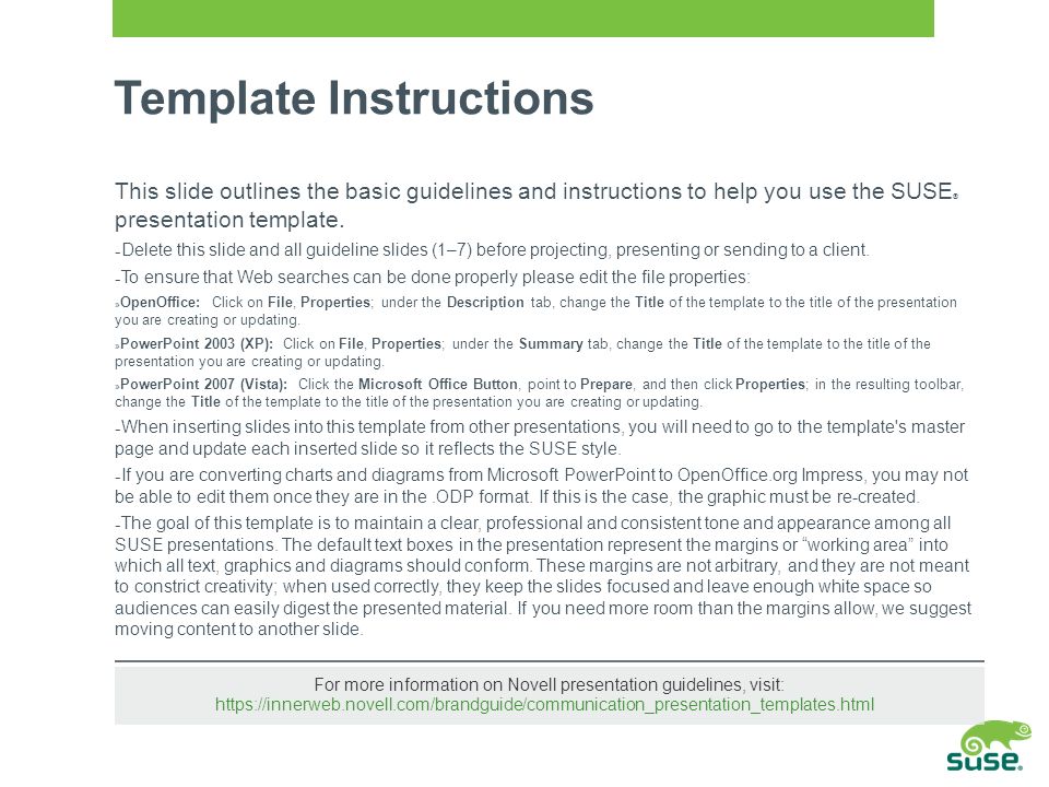 suse ® presentation guidelines and template. suse ® presentations suse ® presentation guidelines and template. suse ® presentations, Presentation templates