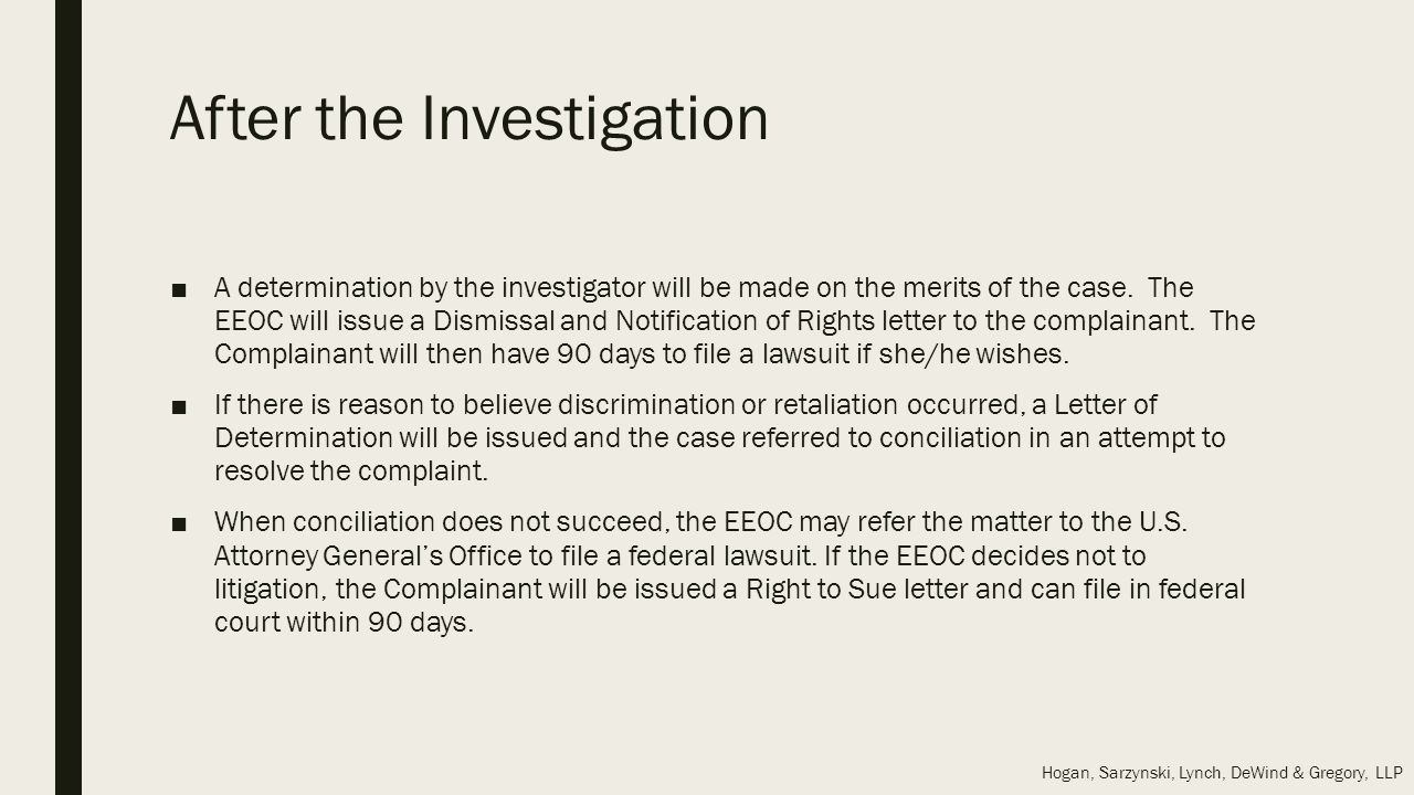 retaliation claims at the eeoc presented by james gregory and wendy right to sue letter