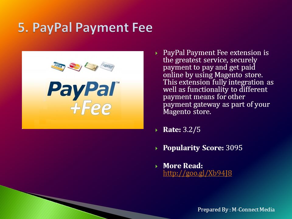  PayPal Payment Fee extension is the greatest service, securely payment to pay and get paid online by using Magento store.