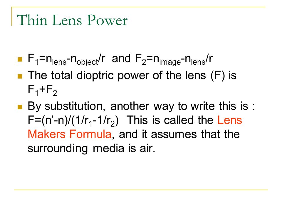 Spherical Thin Lenses Optics For Residents Amy Nau O D F A 5 Thin