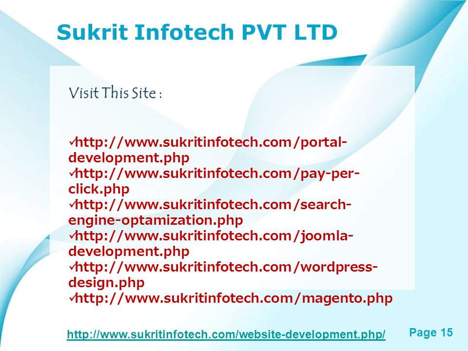Page 14 Sukrit Infotech PVT LTD Visit This Site :     development.php   application-development.php   maintenance.php   developers.php   marketing.php