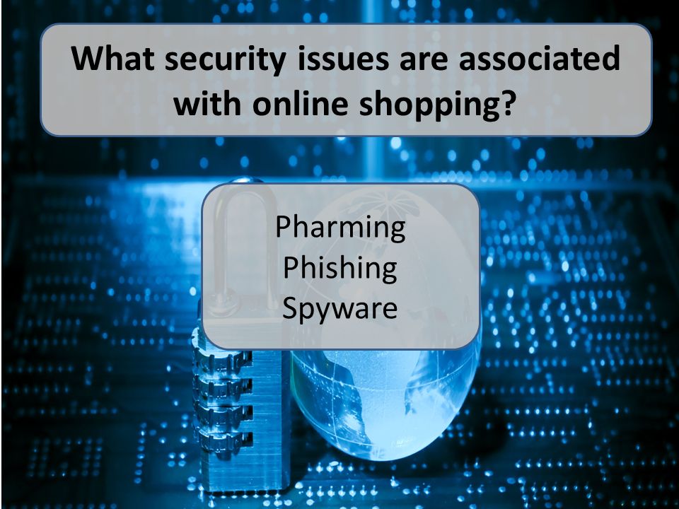 What security issues are associated with online shopping Pharming Phishing Spyware