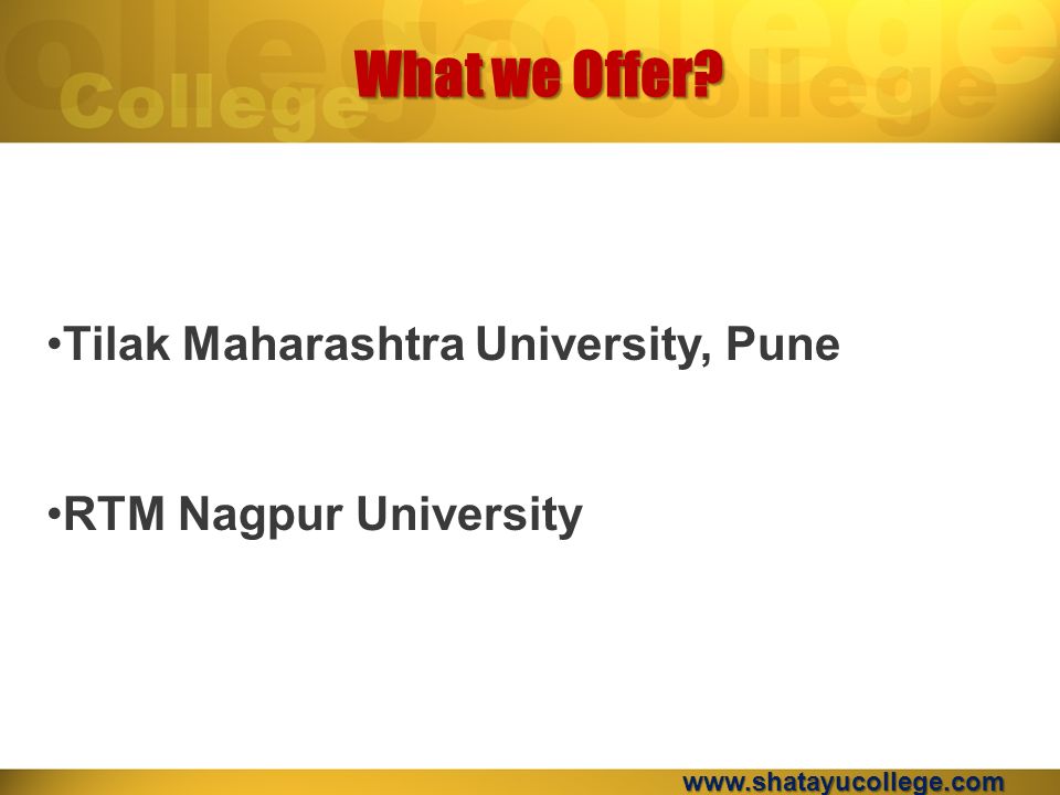 What we Offer   Tilak Maharashtra University, Pune RTM Nagpur University