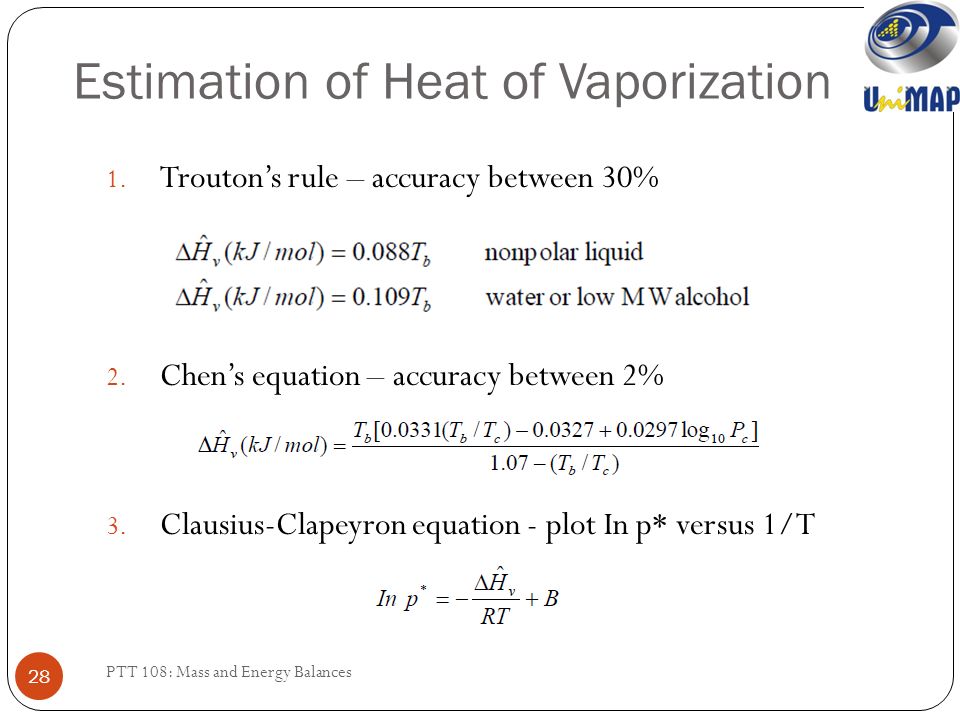 Equation For Heat Of Vaporization Jennarocca By Ms Nor Helya Iman Bt Ludin Chapter 8 Balances On