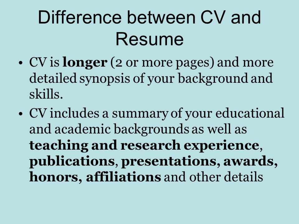 difference between a cv and a resumes