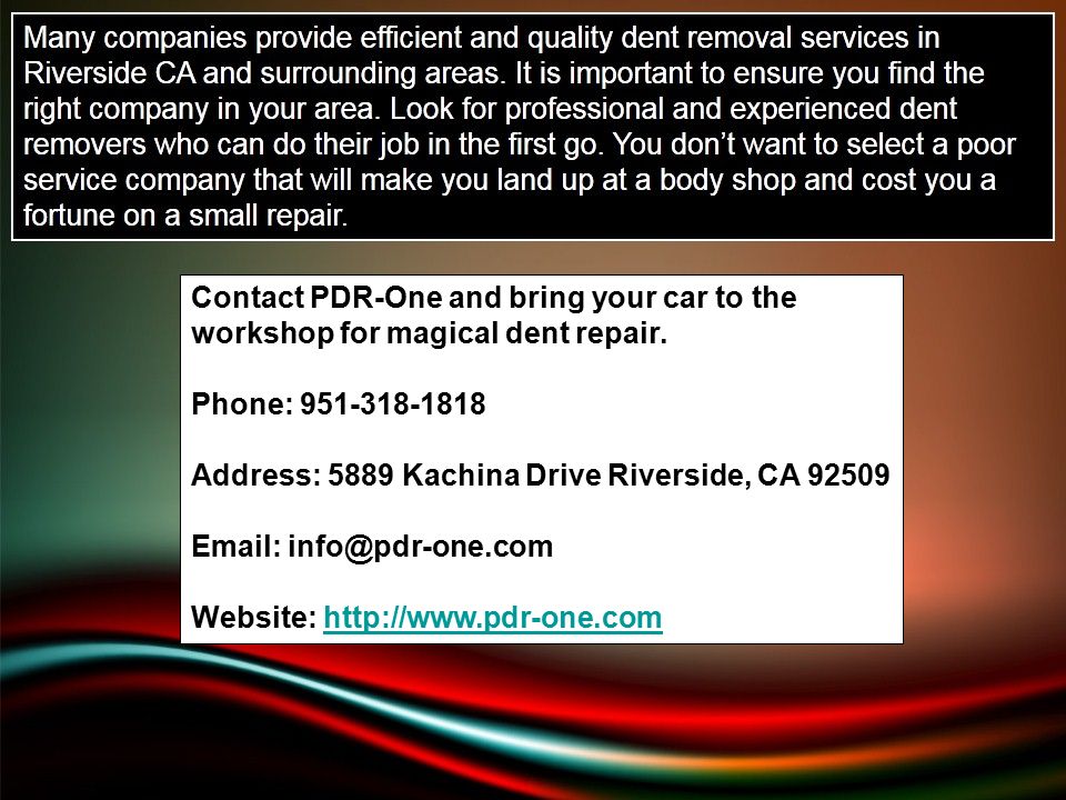 Contact PDR-One and bring your car to the workshop for magical dent repair.