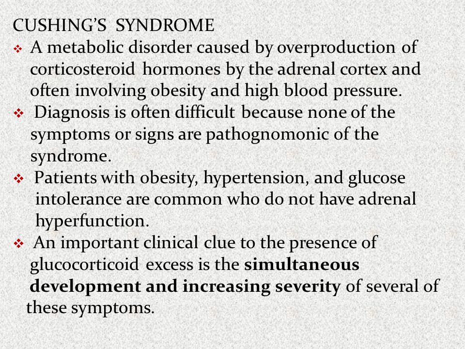 cushings syndrome essay Cushing’s syndrome, which is also called hyperadrenocorticism and hypecortisolism, itsenko-cushing syndrome, is a collection of signs as well as symptoms resulting from prolonged exposure to cortisol. cushings syndrome essay Cushing’s syndrome, which is also called hyperadrenocorticism and hypecortisolism, itsenko-cushing syndrome, is a collection of signs as well as symptoms resulting from prolonged exposure to cortisol.