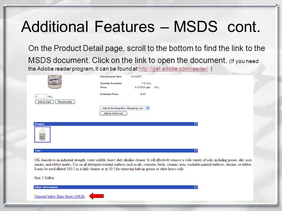 Additional Features – MSDS cont.