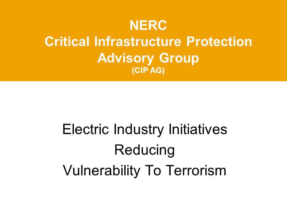 NERC Critical Infrastructure Protection Advisory Group (CIP AG) Electric Industry Initiatives Reducing Vulnerability To Terrorism