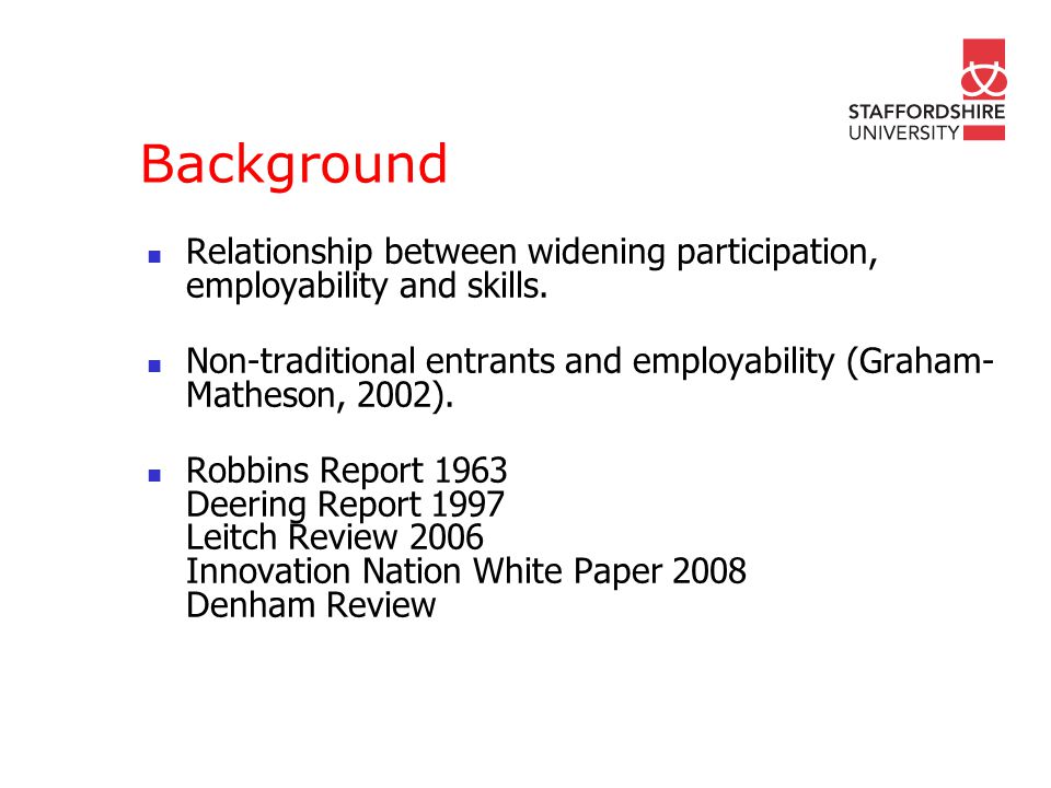 Background Relationship between widening participation, employability and skills.