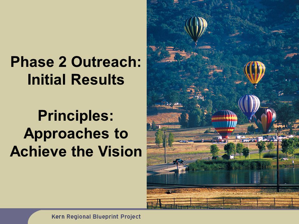 Phase 2 Outreach: Initial Results Principles: Approaches to Achieve the Vision