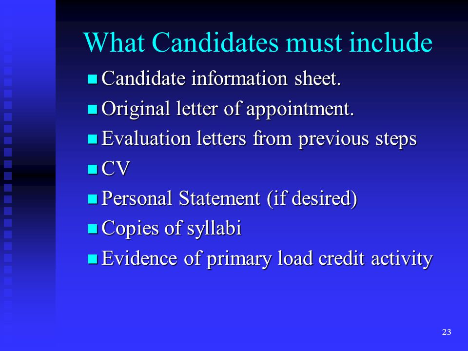 What Candidates must include Candidate information sheet.