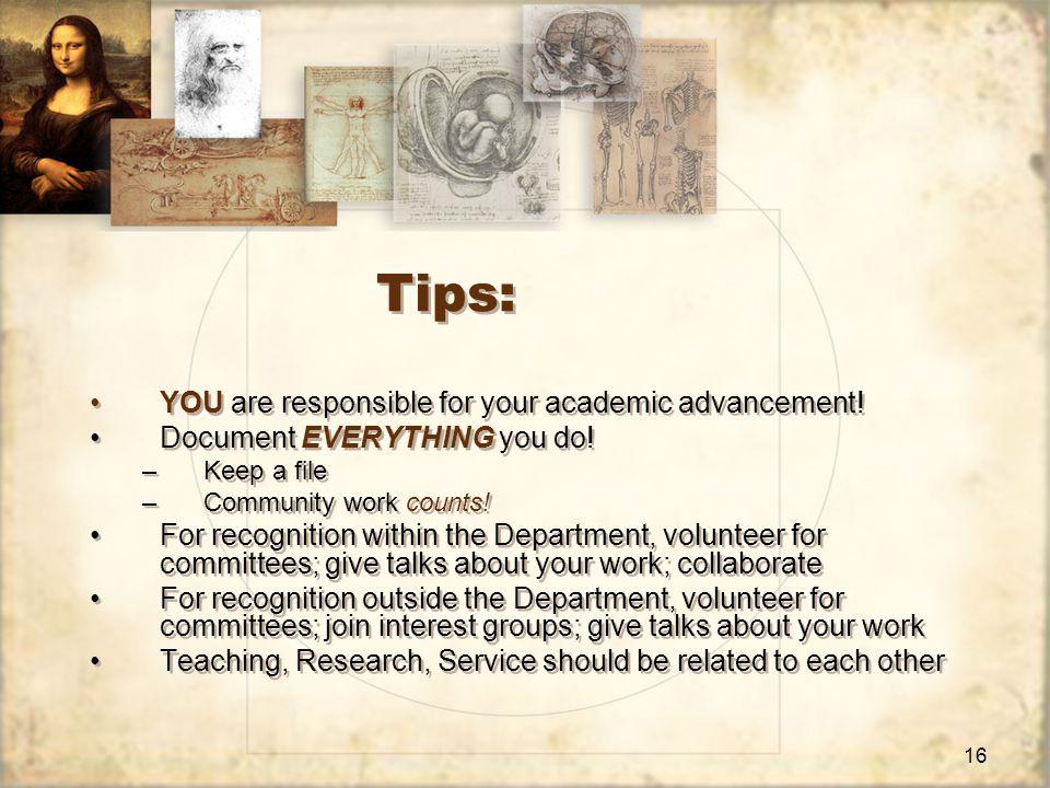 16 Tips: YOU are responsible for your academic advancement.