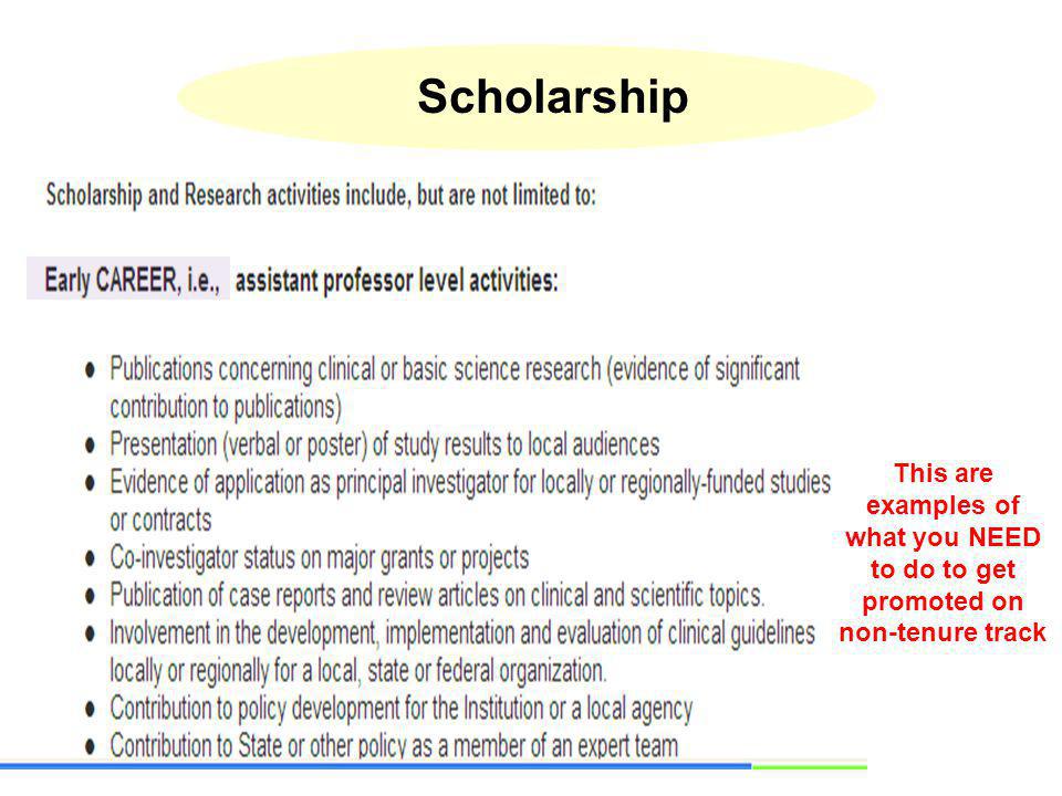 Scholarship This are examples of what you NEED to do to get promoted on non-tenure track