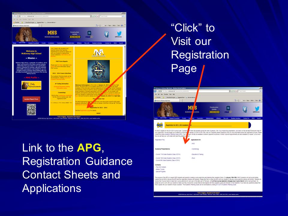Click to Visit our Registration Page Link to the APG, Registration Guidance Contact Sheets and Applications