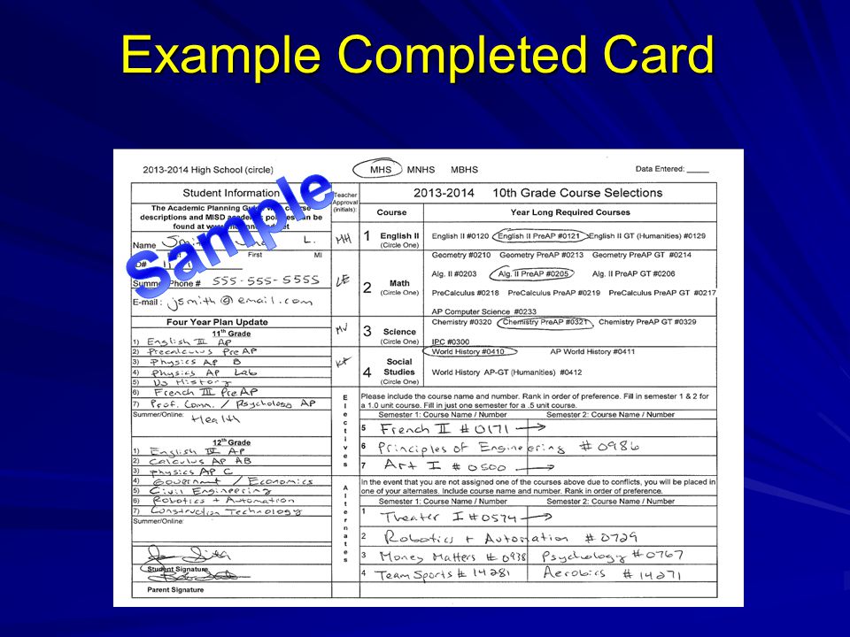 Example Completed Card
