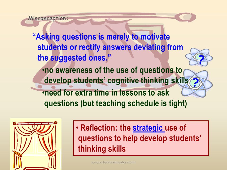 Asking questions is merely to motivate students or rectify answers deviating from the suggested ones.