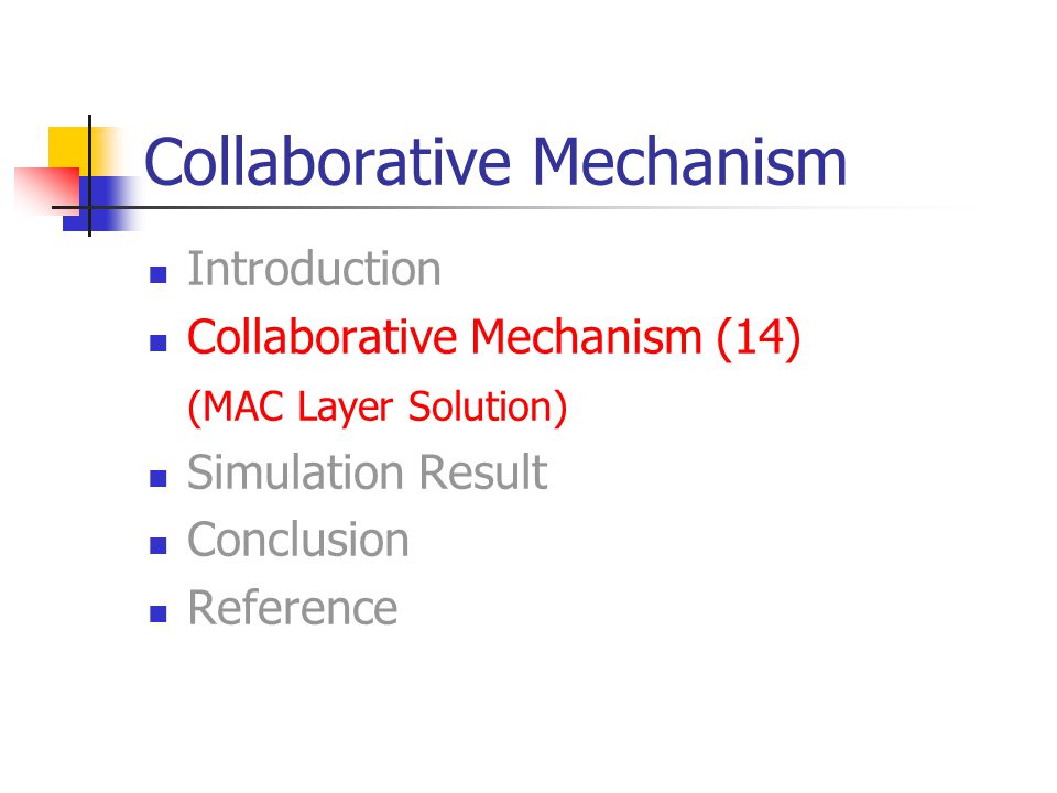 Collaborative Mechanism Introduction Collaborative Mechanism (14) (MAC Layer Solution) Simulation Result Conclusion Reference