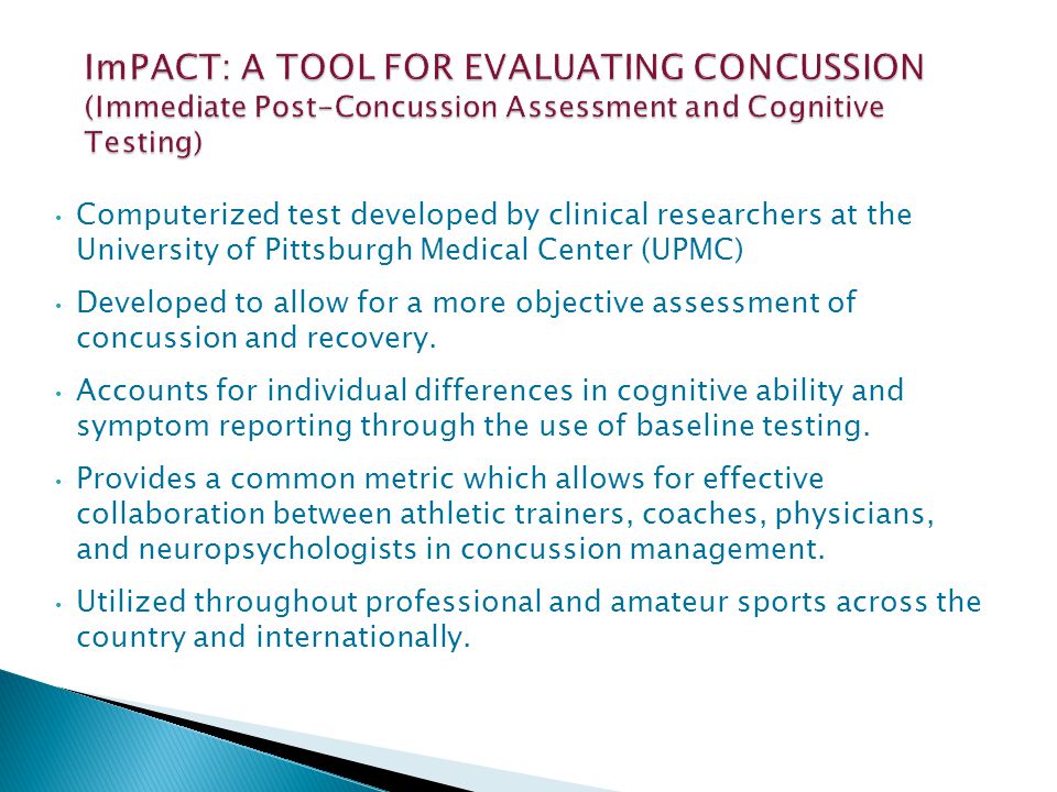 Computerized test developed by clinical researchers at the University of Pittsburgh Medical Center (UPMC) Developed to allow for a more objective assessment of concussion and recovery.