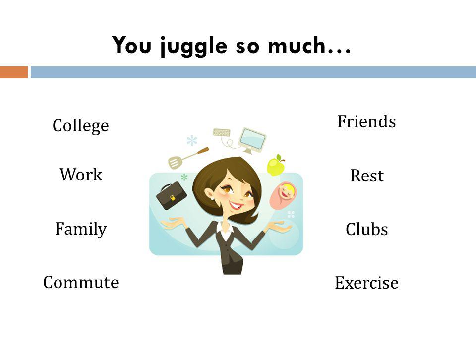 You juggle so much… College Work Family Commute Friends Rest Clubs Exercise