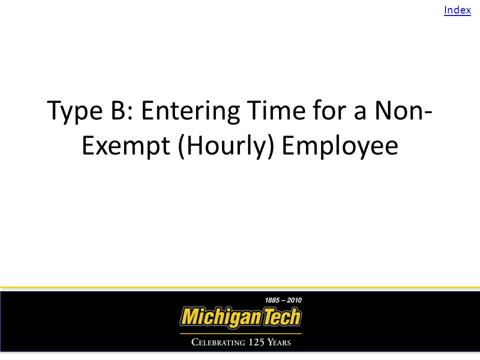 Type B: Entering Time for a Non- Exempt (Hourly) Employee Index