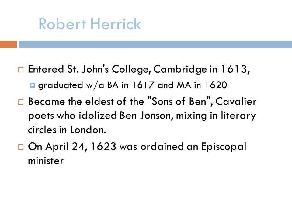 Robert Herrick Entered St.