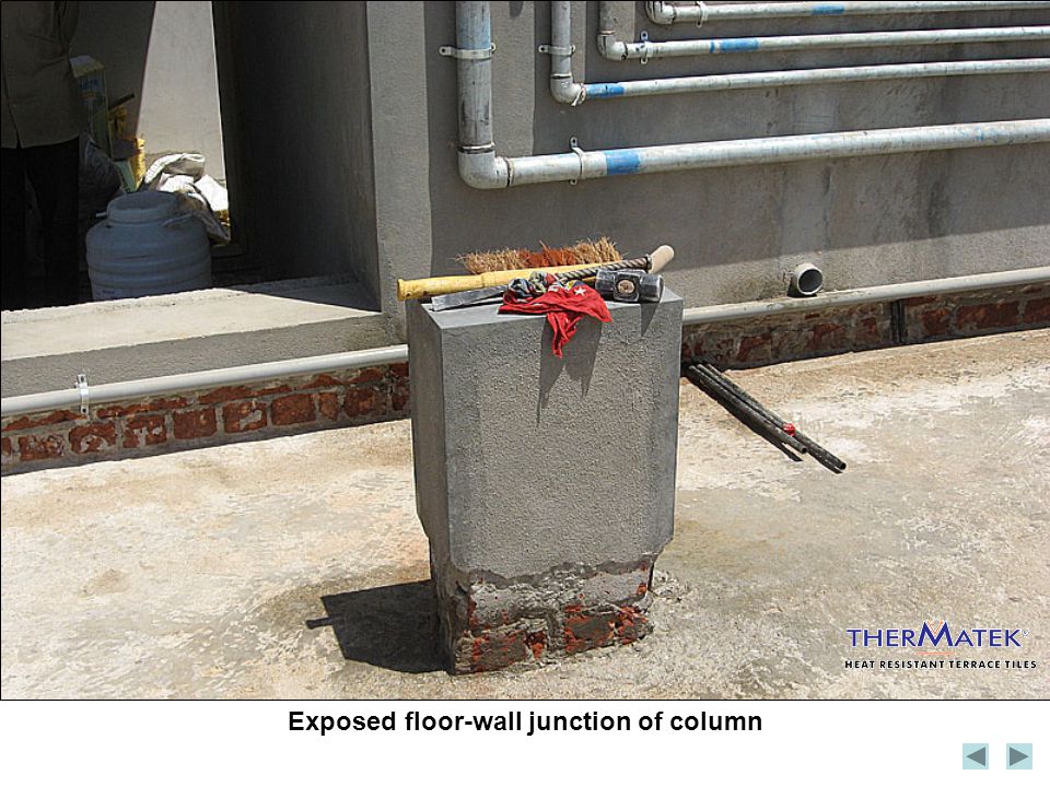 Exposed floor-wall junction of column