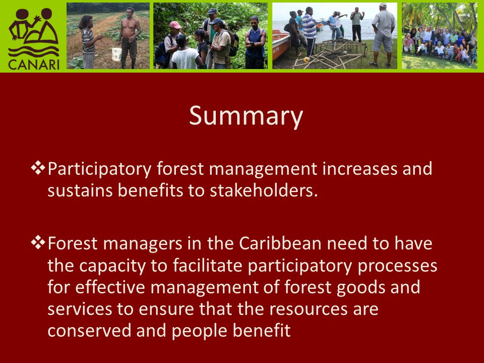Summary Participatory forest management increases and sustains benefits to stakeholders.