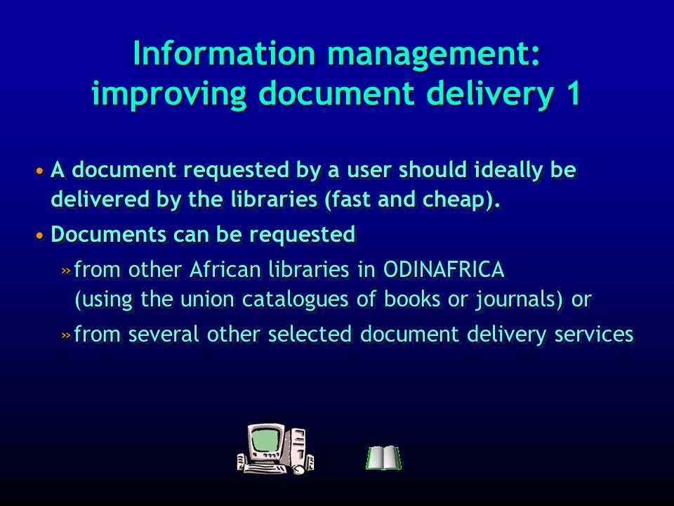 Information management: enhancing reference services Delegated librarians learn how to improve the reference services in their library (providing answers to questions by users).Delegated librarians learn how to improve the reference services in their library (providing answers to questions by users).