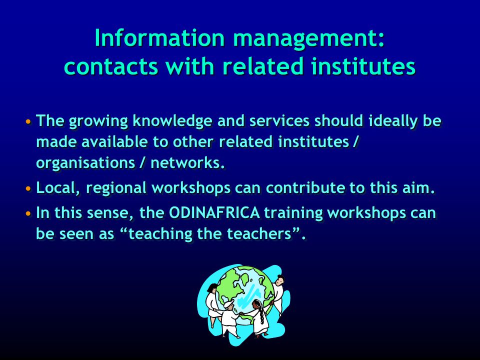 Information management: improving presentation skills Improving the presentation skills of librarians / information managers is desired because they should be well ableImproving the presentation skills of librarians / information managers is desired because they should be well able »To announce / explain their services to potential users »To report about their activities to the managers of their organisation »To train co-workers in their institute (and also in related institutes) »To make clear and convincing proposals for further activities Improving the presentation skills of librarians / information managers is desired because they should be well ableImproving the presentation skills of librarians / information managers is desired because they should be well able »To announce / explain their services to potential users »To report about their activities to the managers of their organisation »To train co-workers in their institute (and also in related institutes) »To make clear and convincing proposals for further activities