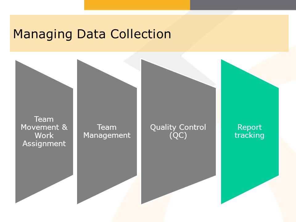 Managing Data Collection Team Movement & Work Assignment Quality Control (QC) Report tracking Team Management