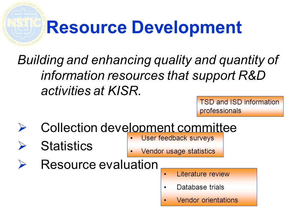 Building and enhancing quality and quantity of information resources that support R&D activities at KISR.