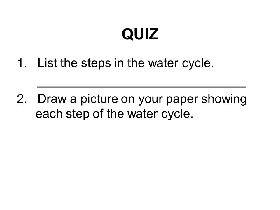 QUIZ 1. List the steps in the water cycle. ______________________________ 2.