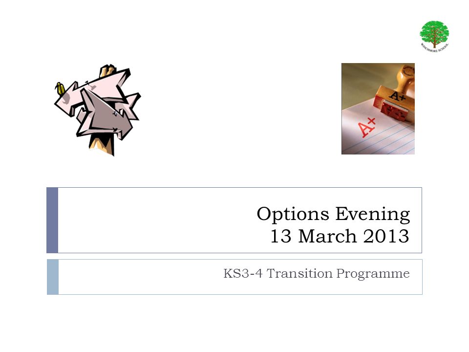 Options Evening 13 March 2013 KS3-4 Transition Programme