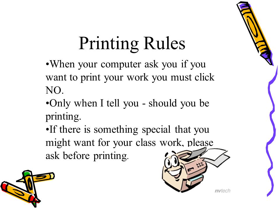 Rules for the computer room · Come in and leave and a mannerly fashion.