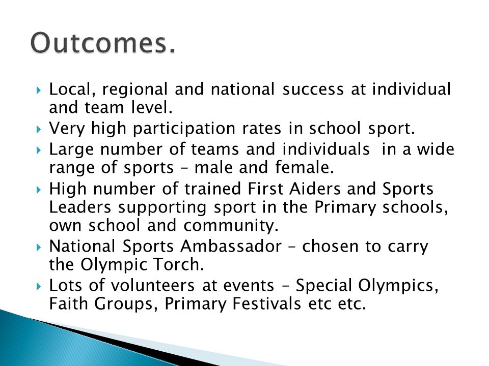 Local, regional and national success at individual and team level.