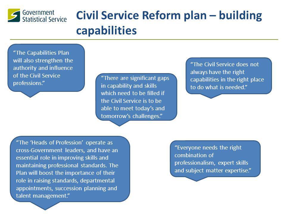 Civil Service Reform plan – building capabilities The Civil Service does not always have the right capabilities in the right place to do what is needed.