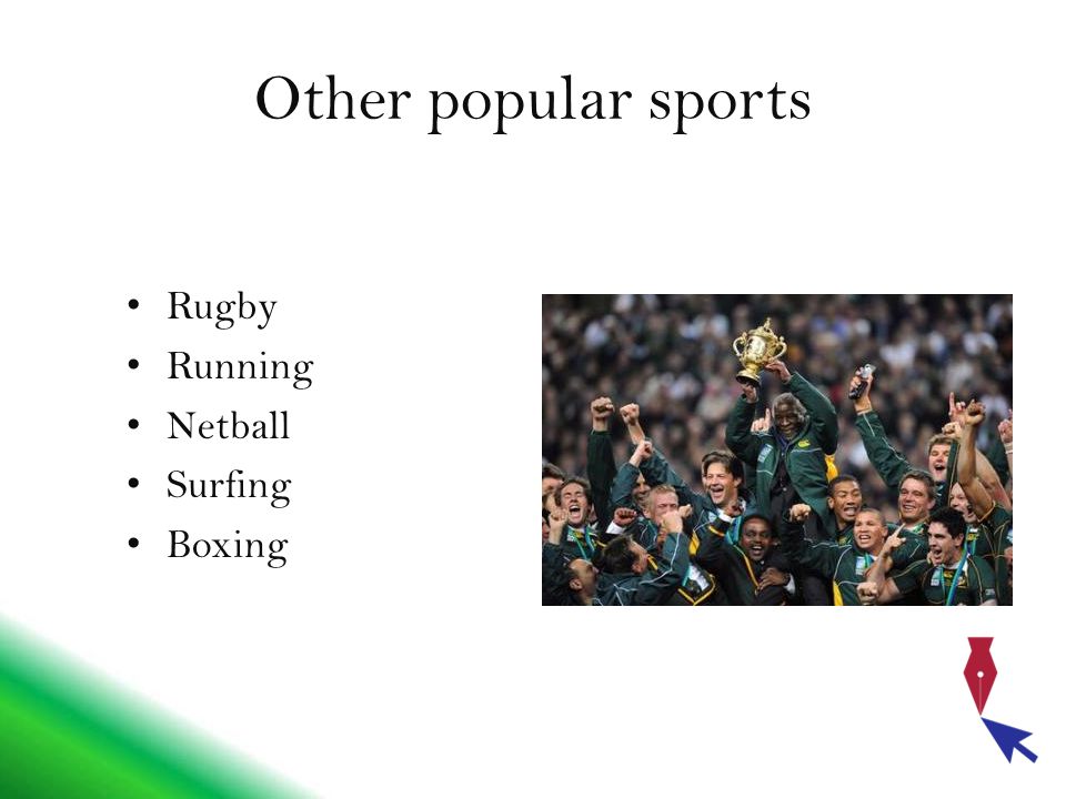 Other popular sports Rugby Running Netball Surfing Boxing