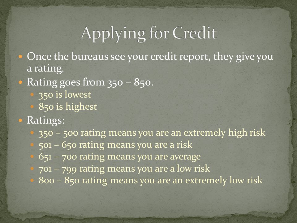 Once the bureaus see your credit report, they give you a rating.