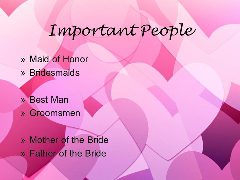 Important People »Maid of Honor »Bridesmaids »Best Man »Groomsmen »Mother of the Bride »Father of the Bride »Maid of Honor »Bridesmaids »Best Man »Groomsmen »Mother of the Bride »Father of the Bride