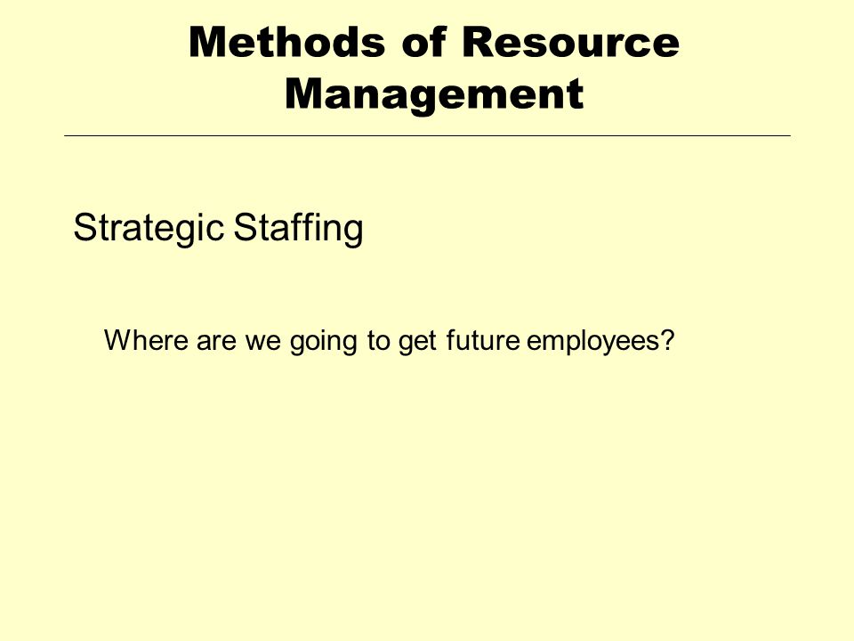 Methods of Resource Management Strategic Staffing Where are we going to get future employees