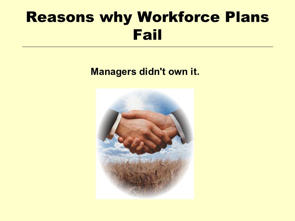 Reasons why Workforce Plans Fail Managers didn t own it.