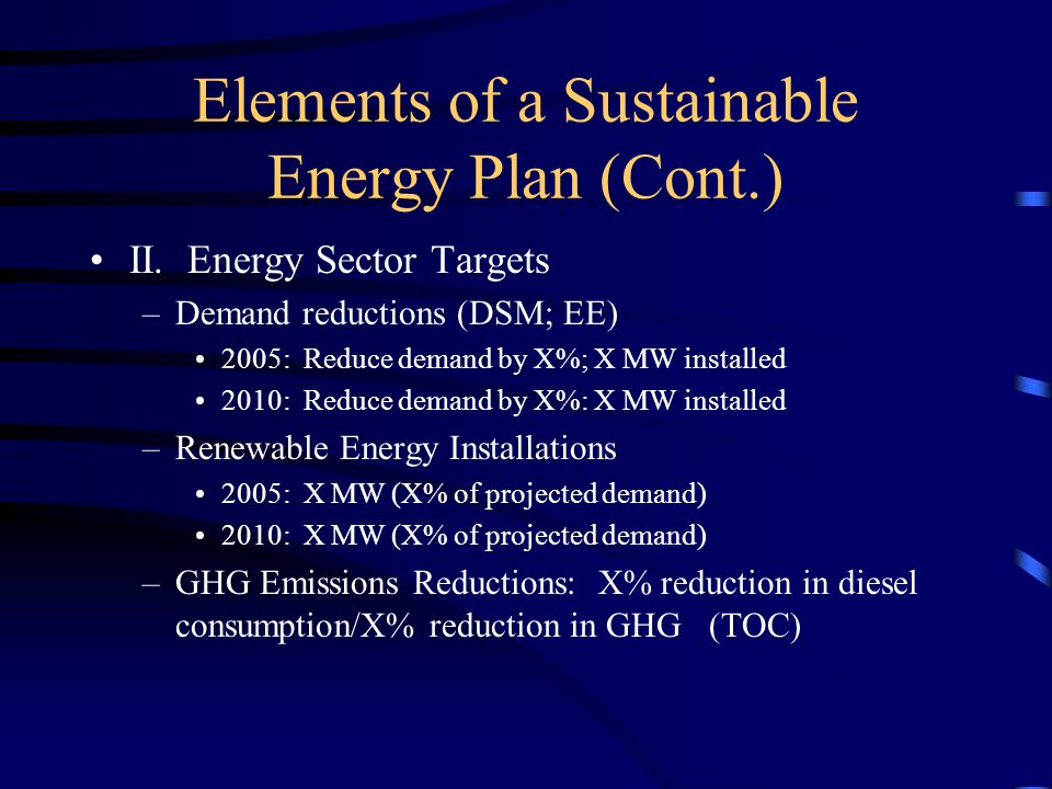 Elements of a Sustainable Energy Plan (Cont.) II.