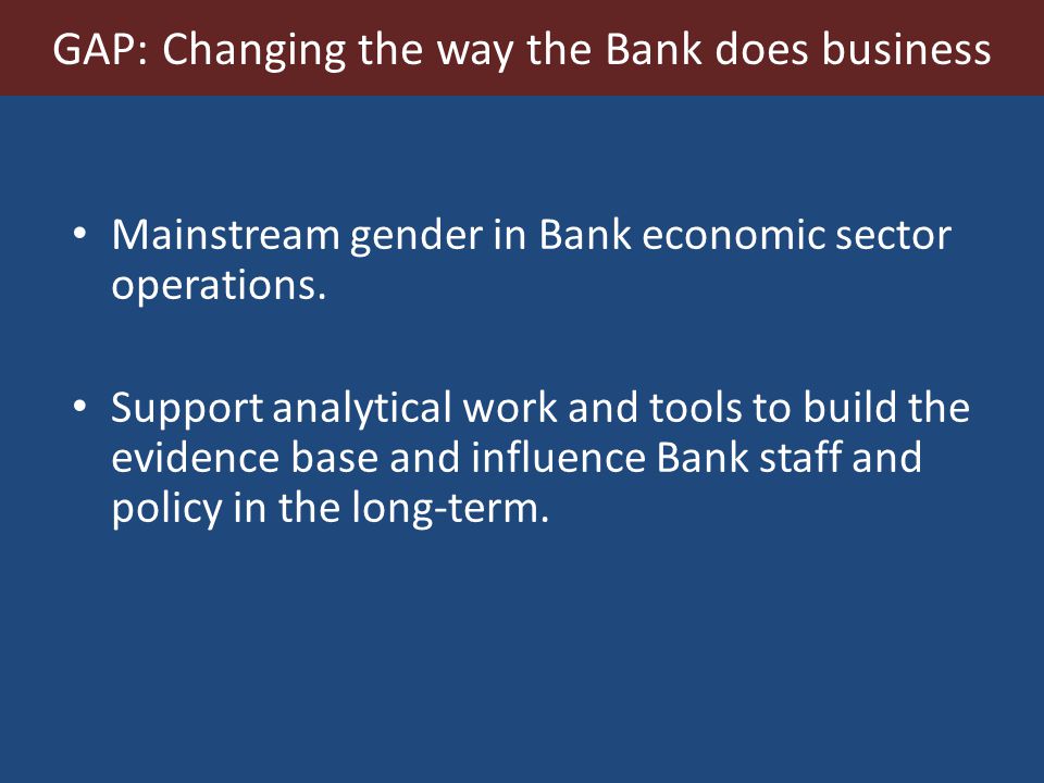 Mainstream gender in Bank economic sector operations.