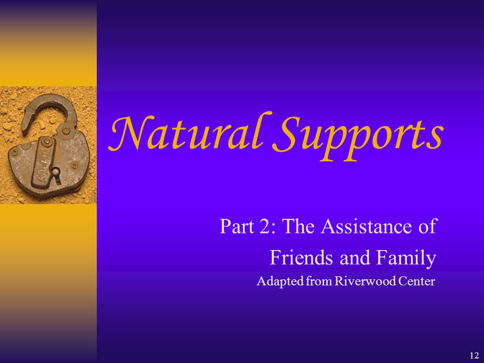 12 Natural Supports Part 2: The Assistance of Friends and Family Adapted from Riverwood Center