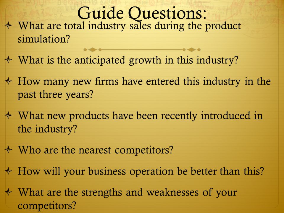 Guide Questions: What are total industry sales during the product simulation.