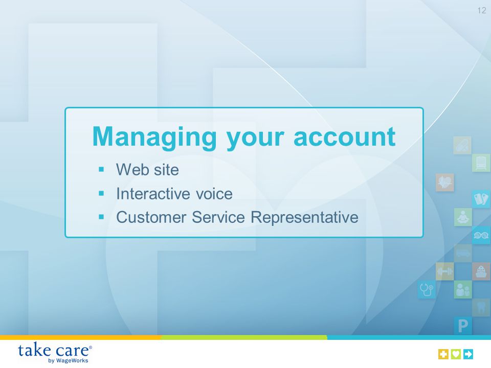 Managing your account 12 Web site Interactive voice Customer Service Representative