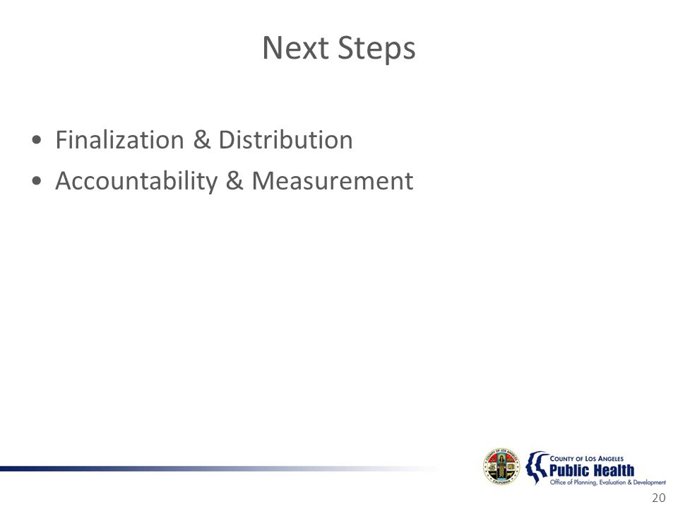 Next Steps Finalization & Distribution Accountability & Measurement 20