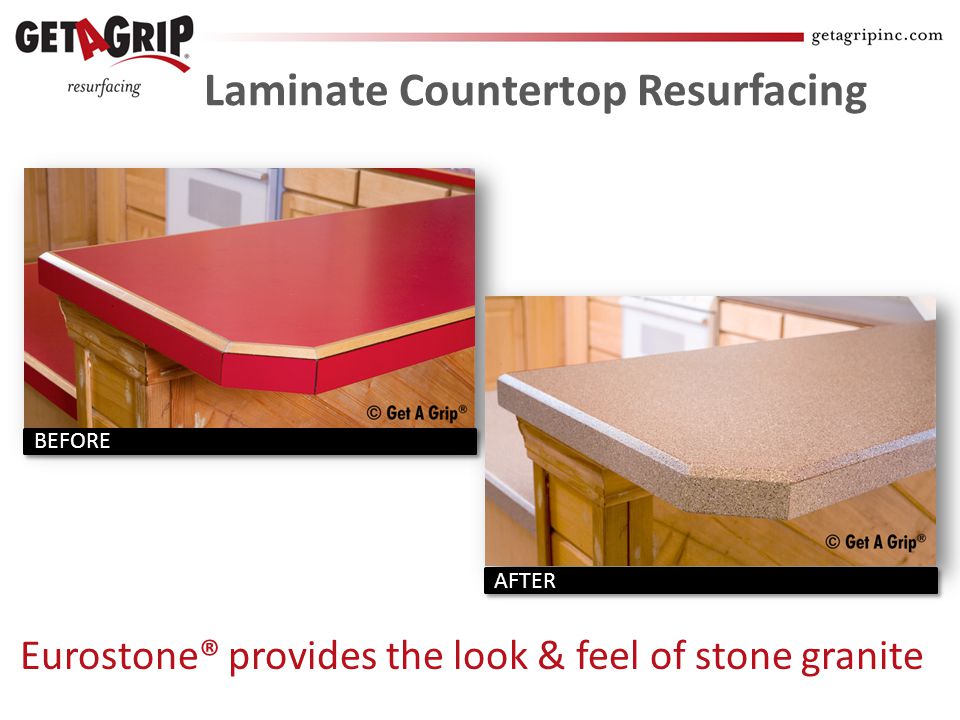 Laminate Countertop Resurfacing Eurostone® provides the look & feel of stone granite BEFORE AFTER
