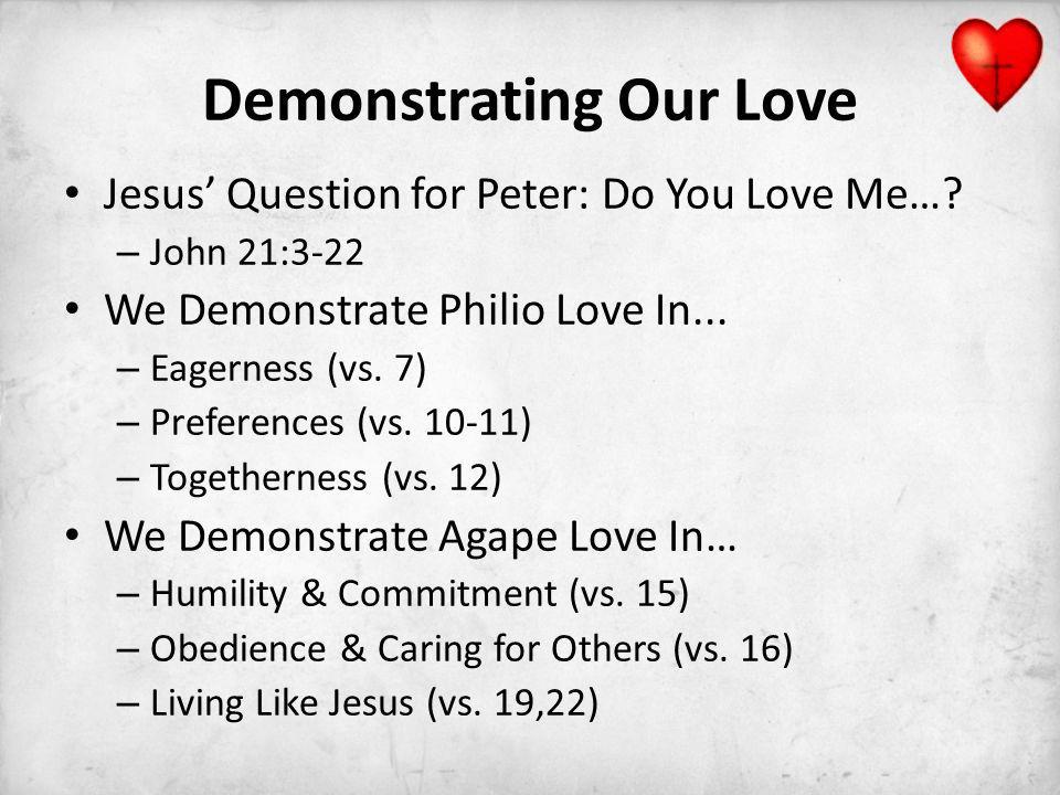 Demonstrating Our Love Jesus Question for Peter: Do You Love Me….